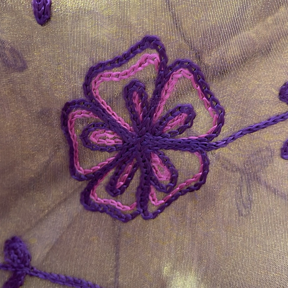 Gold/Bronze Metallic Shimmery Vintage Wrap with Purple Flowers - Picture 6 of 10